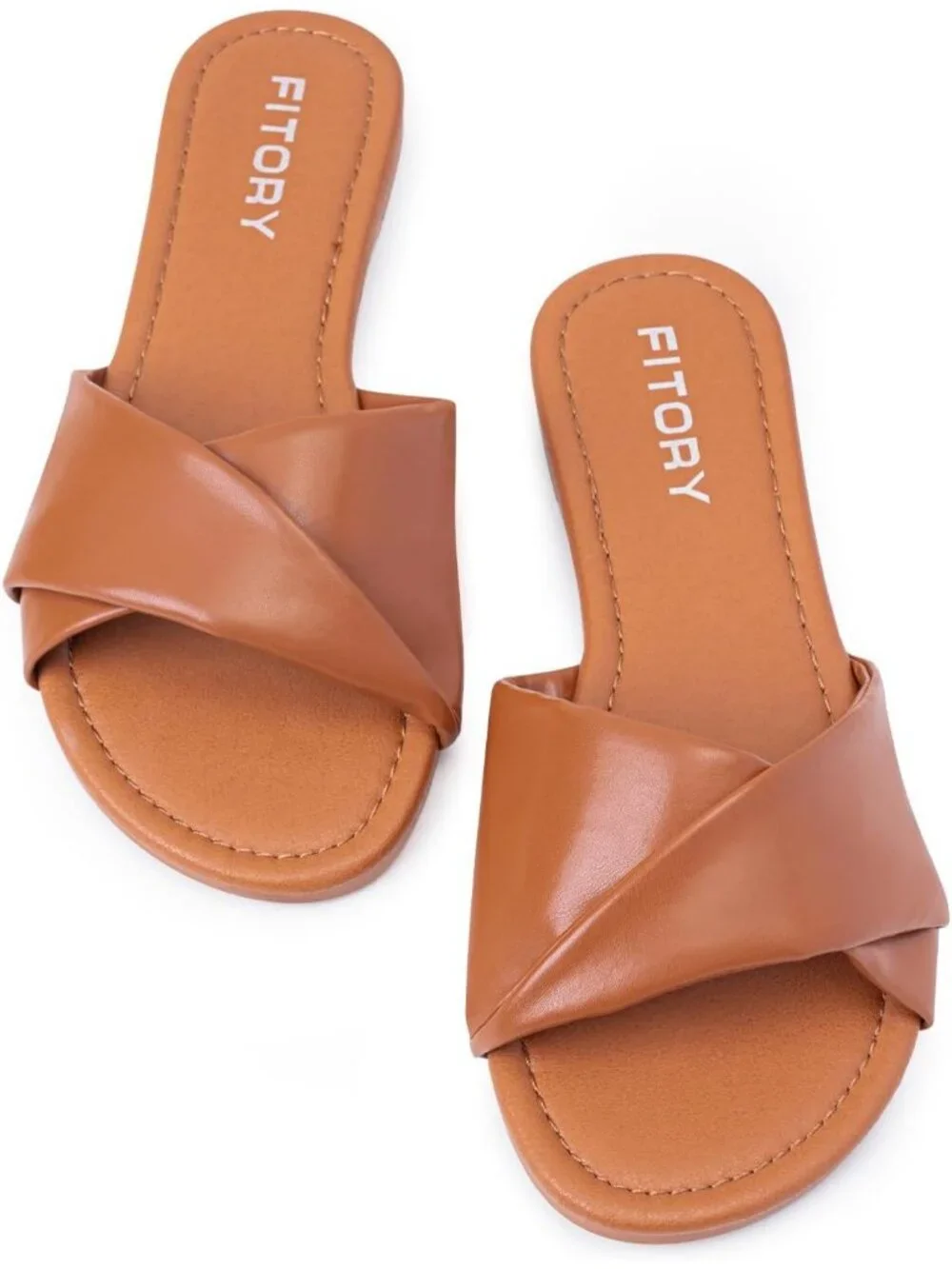 Women's All Brown Flat Sandals Fashion Slides With Leather Slippers for Summer
